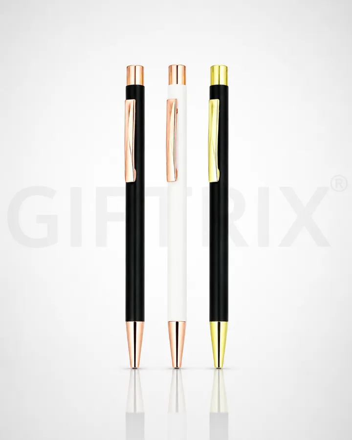 Rose gold trim pen trio in black white and black-gold