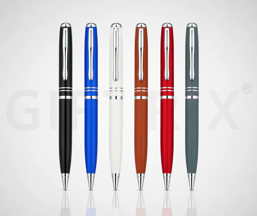 Twist action pen set in 6 colours