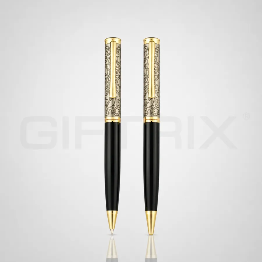 Royal engraved pen duo with gold body